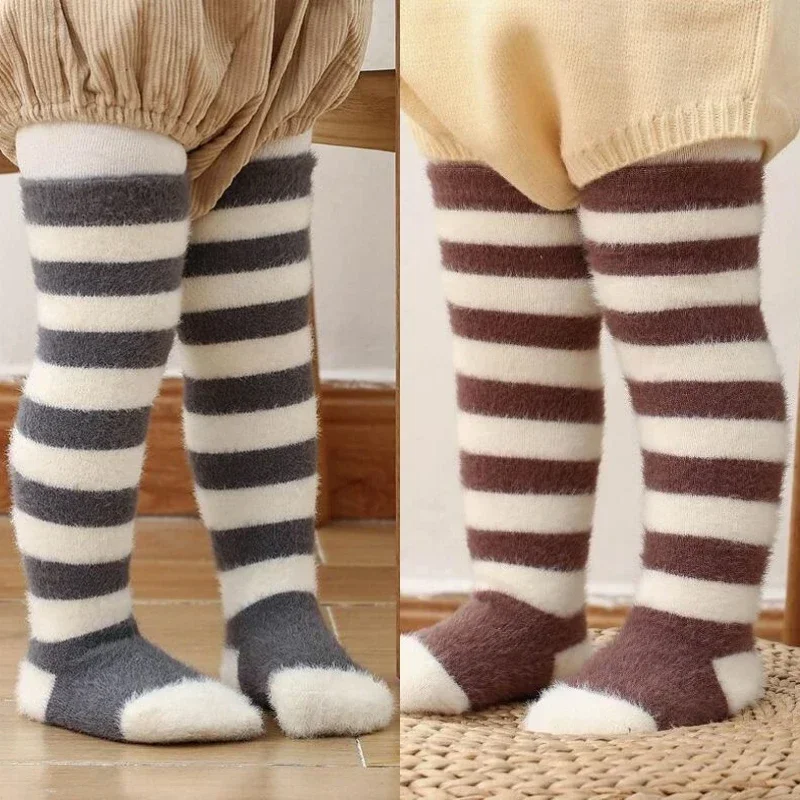 Baby Boy Girls Thicken Warm Knee High Socks Children Kids Thermal Stockings Autumn Winter Striped Long Sock Clothing Accessories