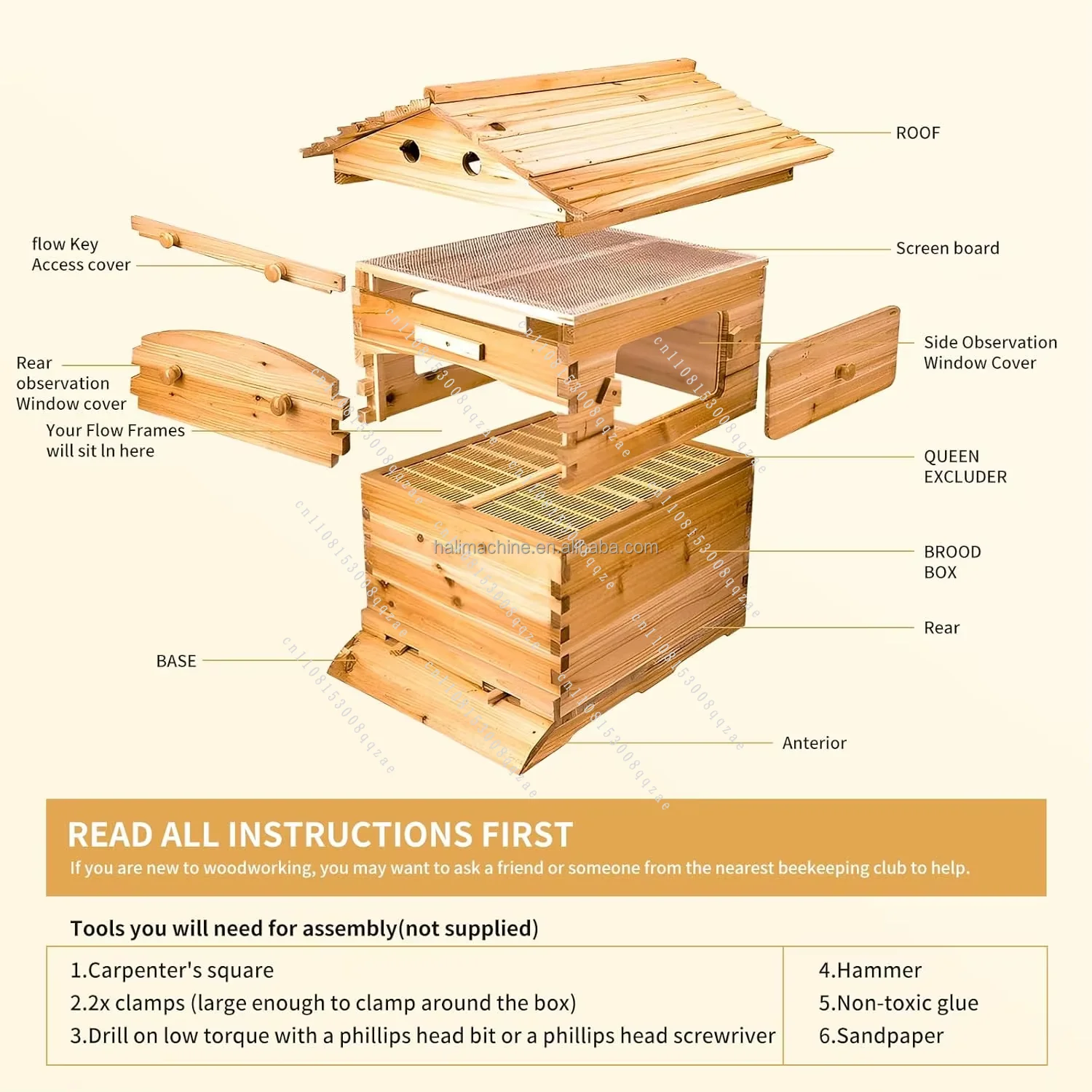 

2025 New Full Set Automatic Self-Flowing Beehive Chinese Fir Wood Hive Frame Villas Honeycomb Bees Wholesale Animal Cages Honey