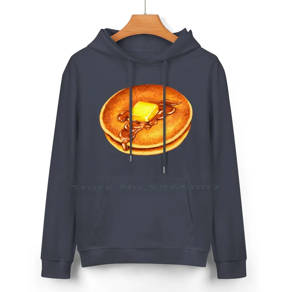 Pancakes Pattern-Blue Pure Cotton Hoodie Sweater 24 Colors Food Pattern Pancake Breakfast Vintage Retro 100% Cotton Hooded