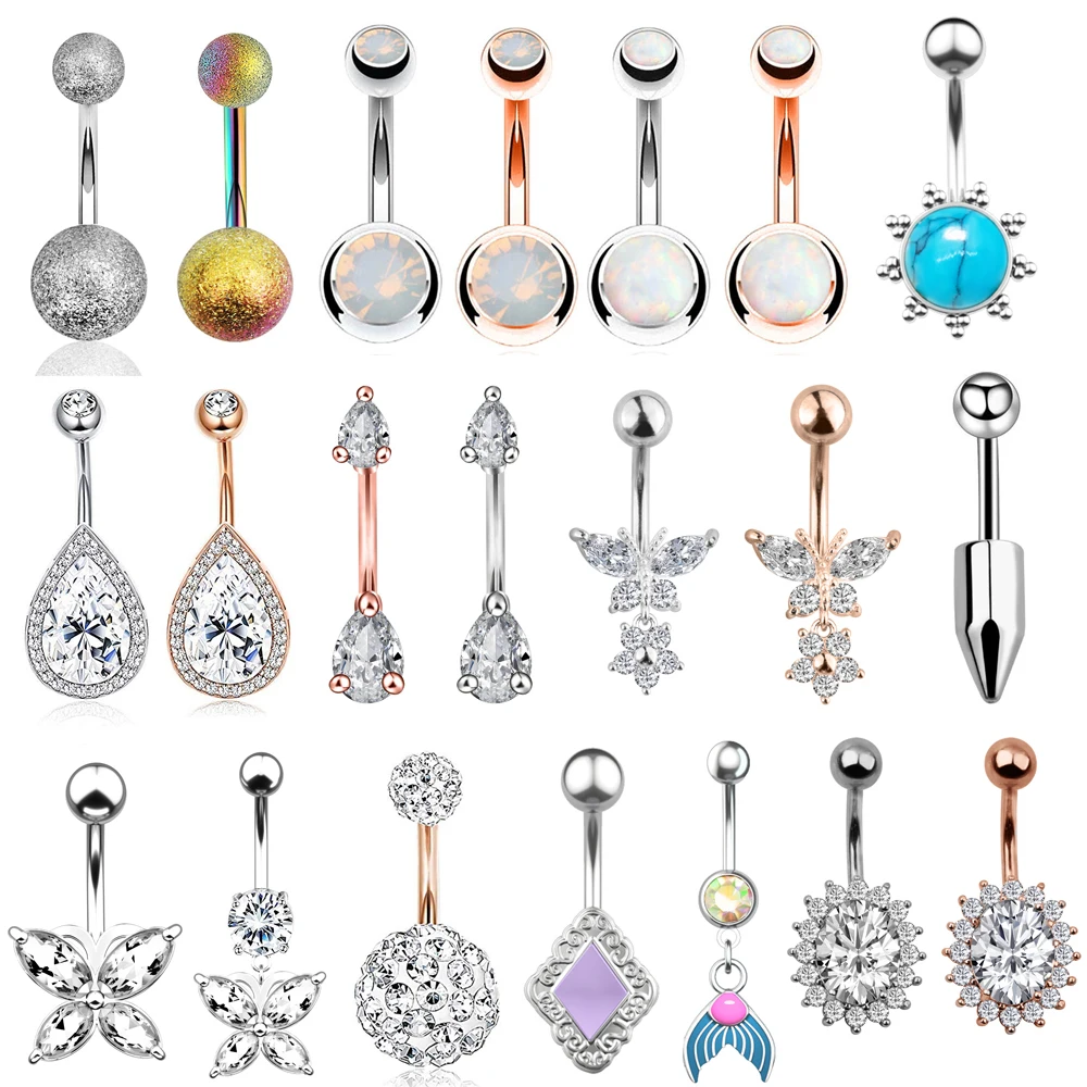 Belly Bar Titanium - 14G Curved Butterfly Series CZs Belly