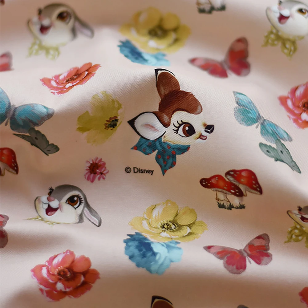 Korea Imported Disney Cotton Cute Cartoon Plain Fabric Clothing Bed Sheets Bags Hats Watercolor Bambi Winnie