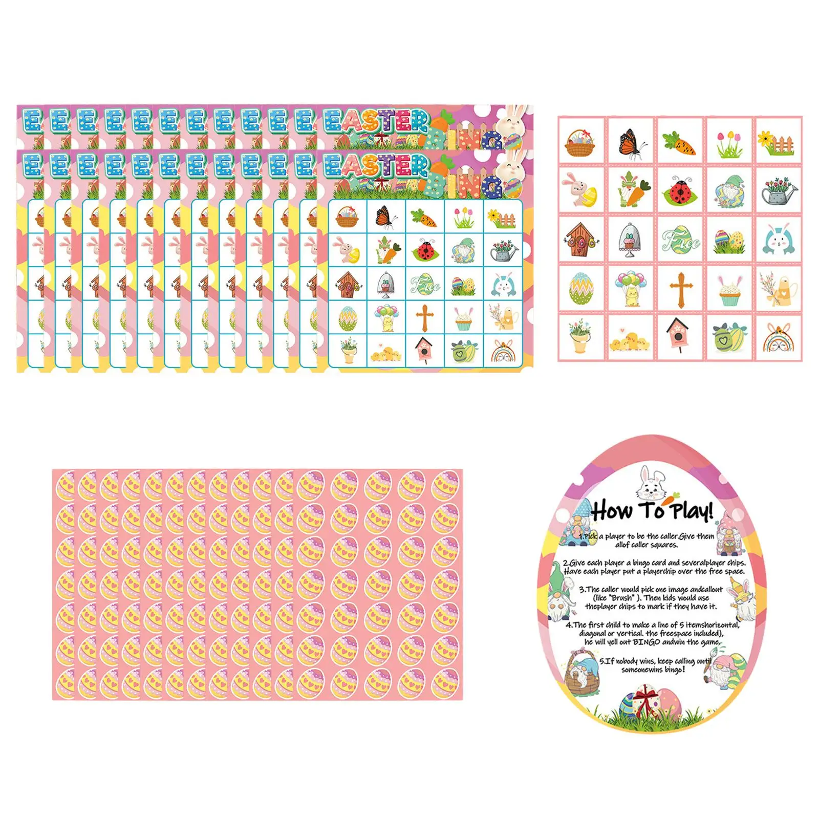 24 Sheets Easter Day Bingo Game, Easter Day Bingo Game Cute Spring Elements