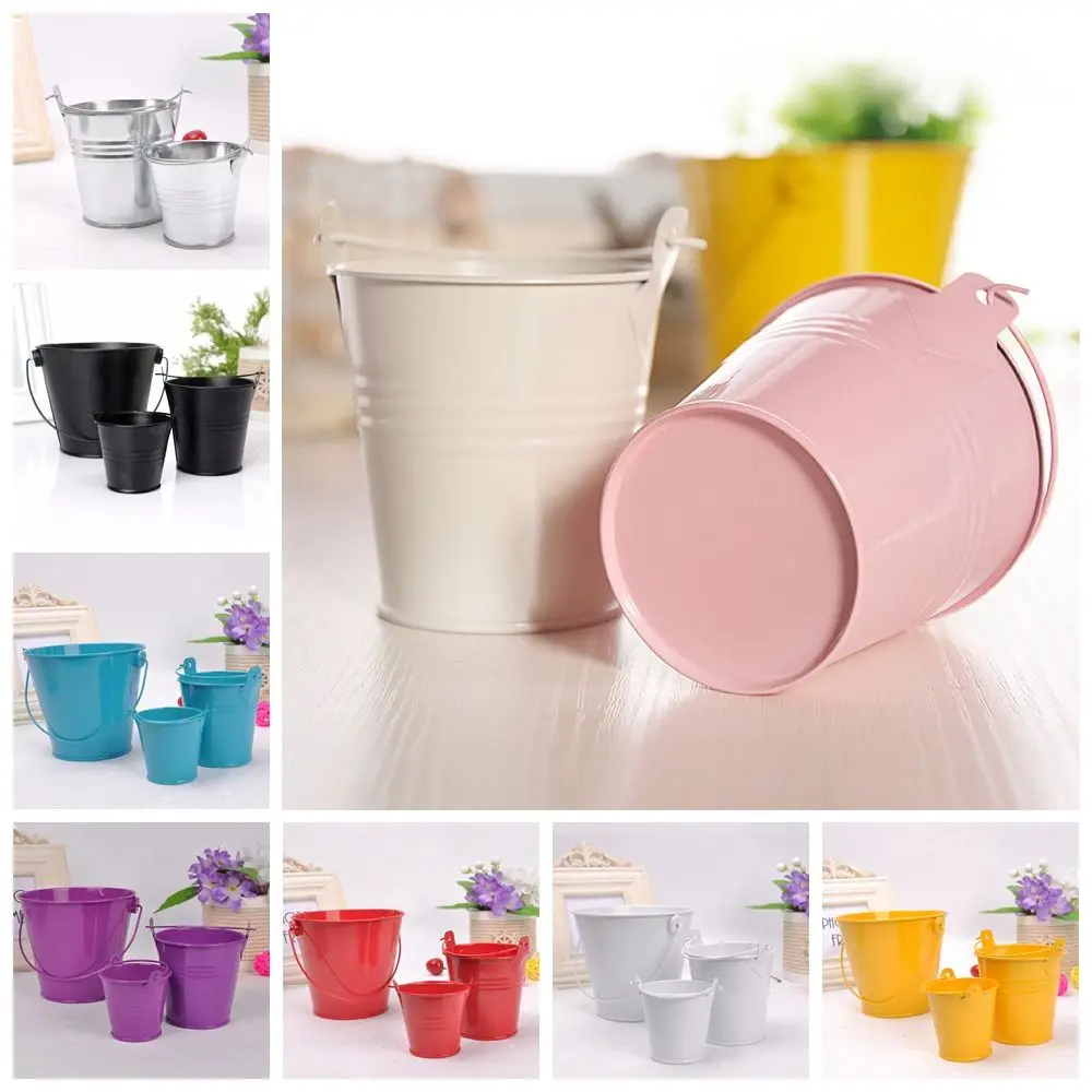 Tinplate Iron Flower Pot Pastoral Iron Art Flower Barrel Miniatures Mini Hook Tinplate Water Bucket Home