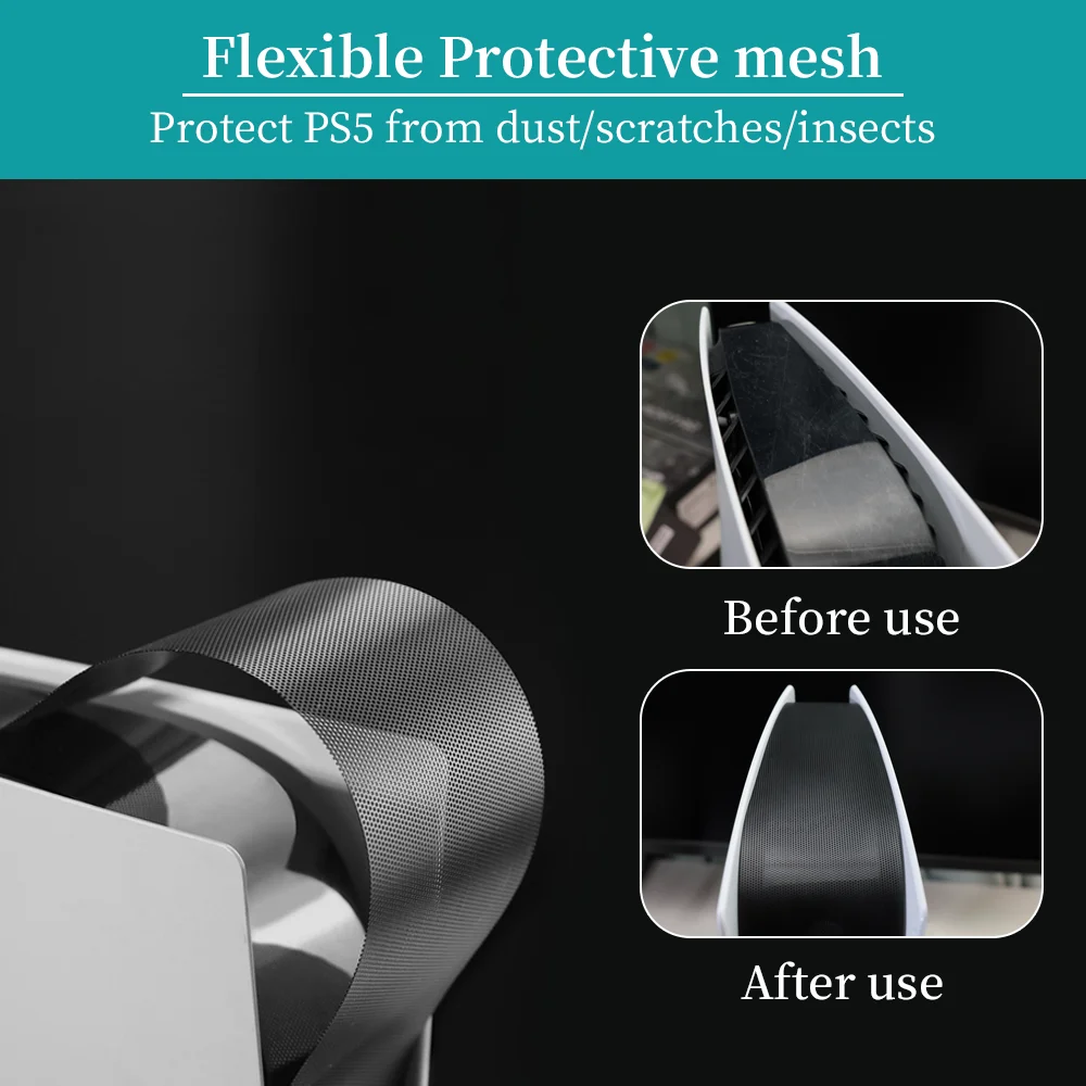 Breathable Mesh Cover for PS5 Slim/PS5 Disc&Digital Console Flexible PVC Material Protective Washable Anti Pet Hair Dust Filter