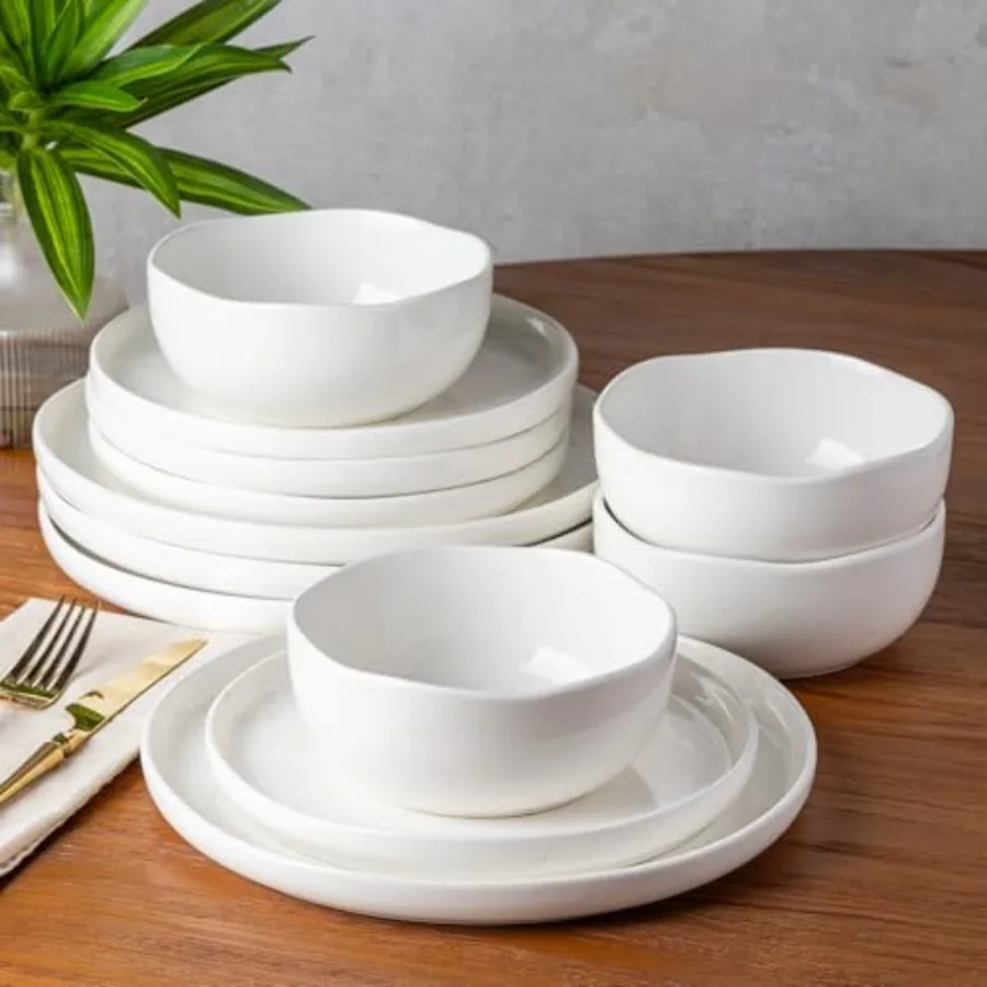 

TheTerra Ceramic Dinnerware Sets Handmade Reactive Glaze Plates and Bowls Set Scratch Resistant Dish Set Oven and Microwave and
