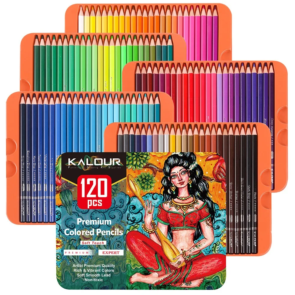 

KALOUR 120 Colored Pencil Set ,Professional Paint Drawing Set Oil Pencil Vibrant Colours Hand drawn graffiti filled For Artists