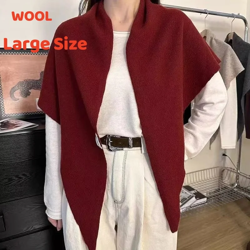 

Вязаный шарф, женский шерстяной шарф большого размера, зимние теплые шарфы, однотонный дизайн, утолщенная шаль, мягкий треугольный шарф из пашмины, новинка 2023 г.