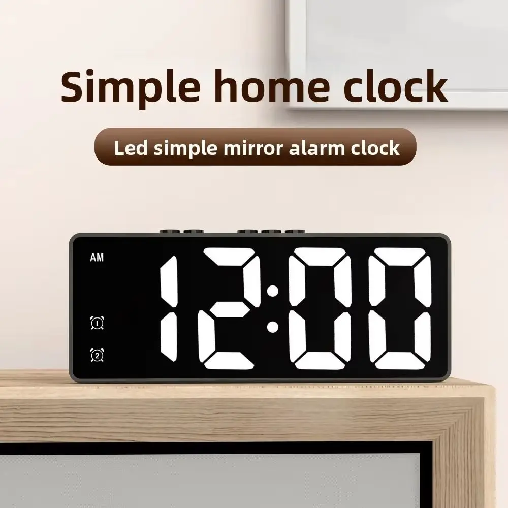 Mirror Display LED Mirror Clock Adjustable Brightness Sound Control LED Digital Alarm Clock Mute Function Large Number