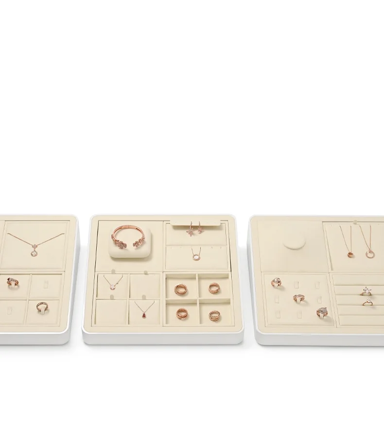 Oirlv Mikrofaser Beige Schmucktablett für Ringe, Ohrringe, Halsketten, Armbänder, Organizer-Tablett, Schmuck-Display-Set für Schaufenster – Detail 10