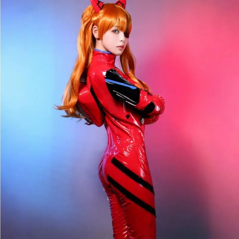 أزياء أنيمي إيفا أسوكا التأثيرية PU حللا القتال الموحدة الملحقات مجموعة كاملة المرأة مثير ارتداءها كرنفال فستان الحفلات