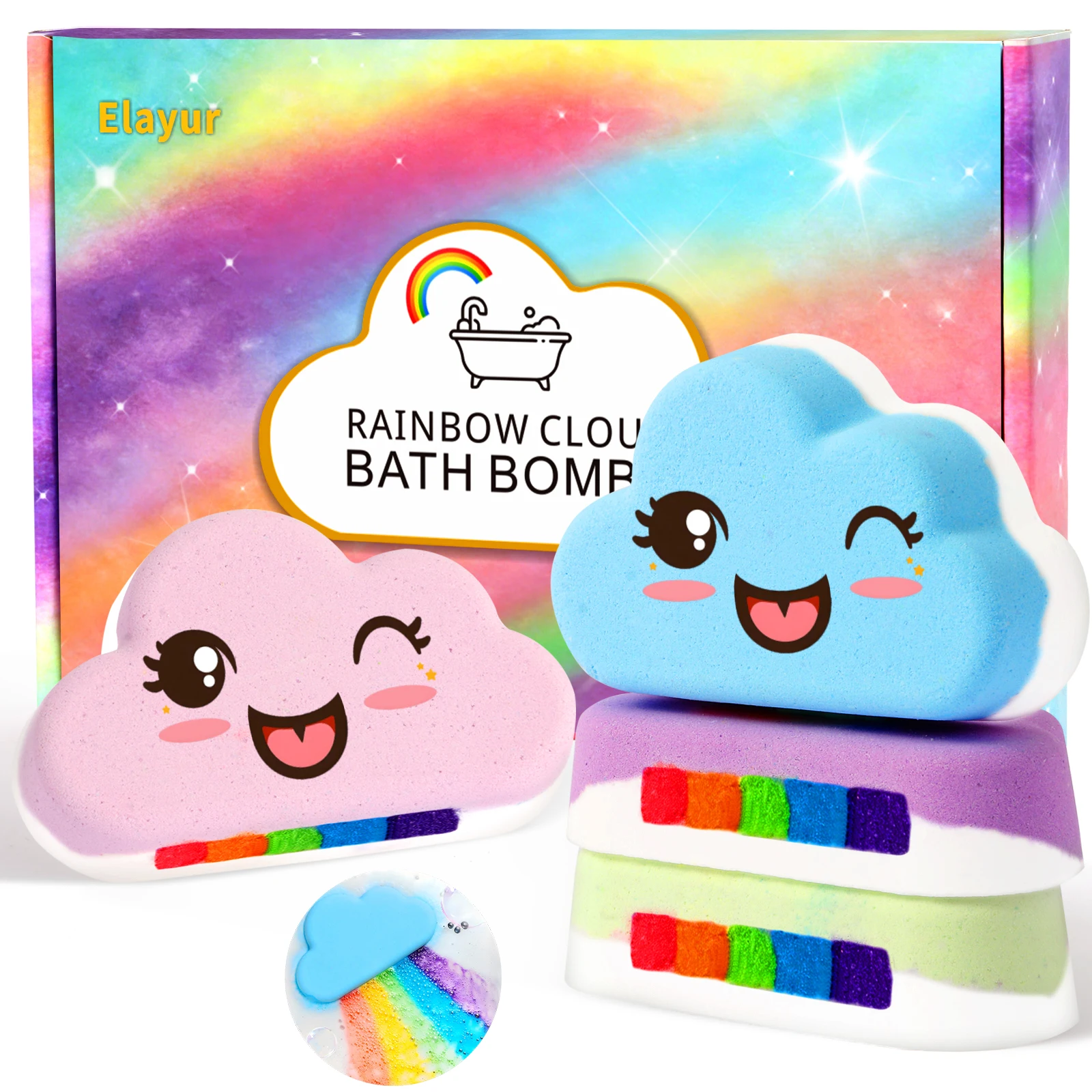 Bombas de Baño Arcoíris para Niños, Juego de Regalo de 4 Bombas de Baño Artesanales para Niñas, Adolescentes y Niños Pequeños, Burbujas Efervescentes Arcoíris