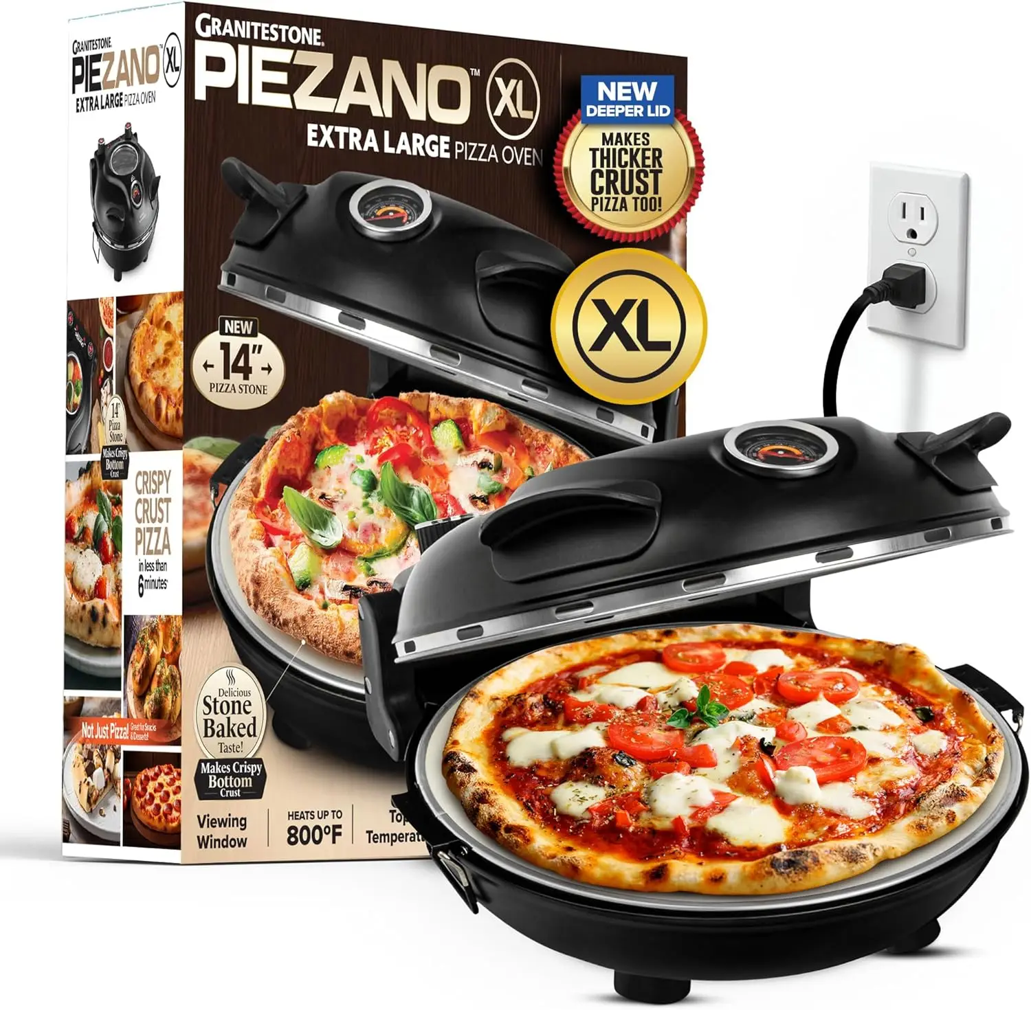 

XL 14 Inch Extra Large Crispy Crust Pizza Oven – Family Sized Electric Pizza Oven Indoor Countertop Maker with Stone Heats up