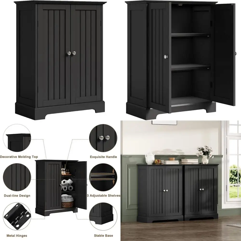 

Современный черный отдельно стоящий шкаф для хранения в ванной комнате с двумя дверцами и регулируемыми полками