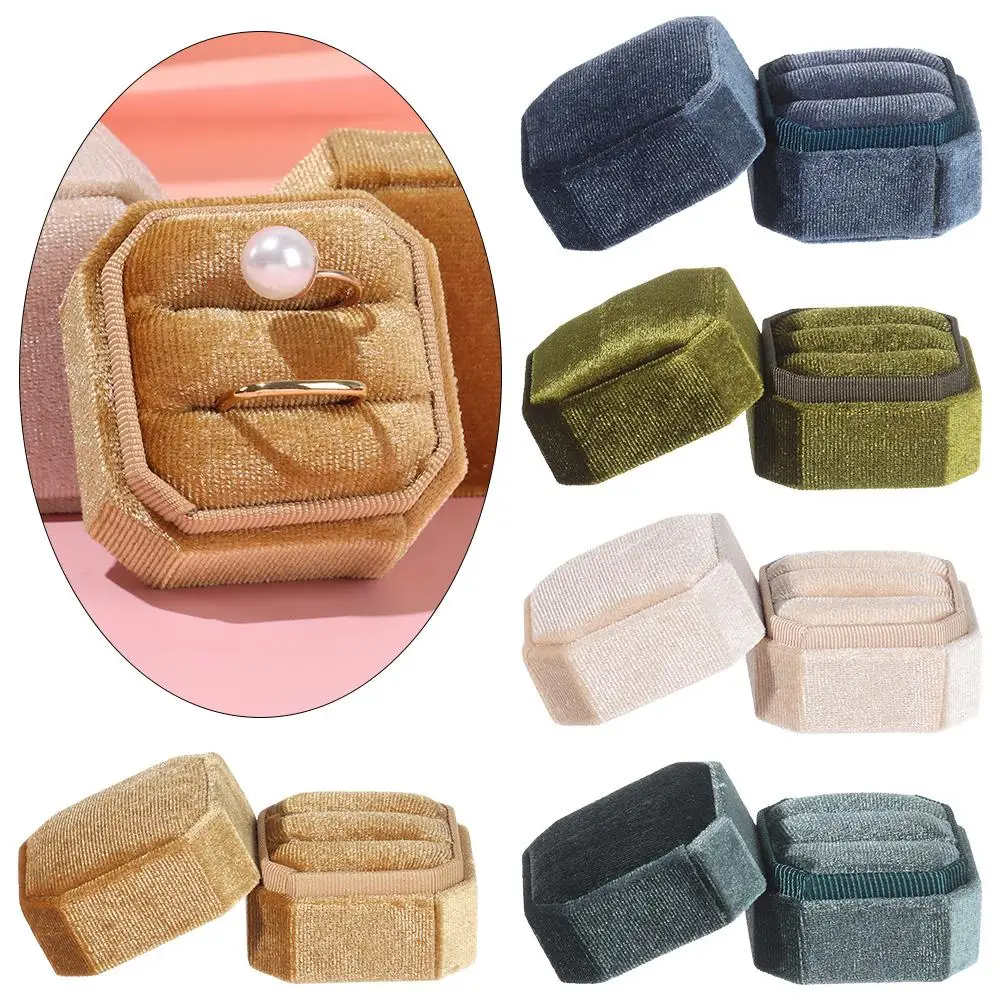 Velvet Jewelry Box Earrings Package Double Ring Storage Box Woman Gift Hexagon Shape Case Wedding Ring Display Box
