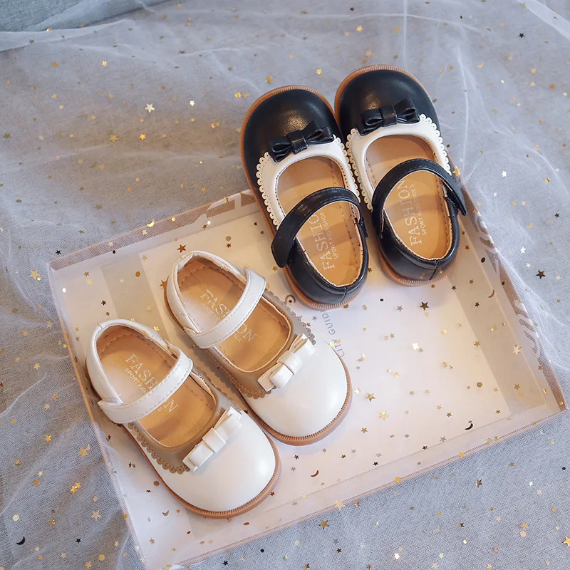 

Girls 2024 Spring and Autumn New Black Small Edge Cute Bow Solid Color Small Shoes for Children