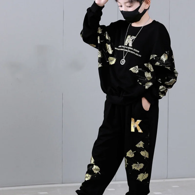 

Boys Sweatshirts +Pants Kids Suits 2PCS/Set Cotton 2024 Black Spring Autumn Cotton Outfits Teenagers Sport Christmas Gift Childr