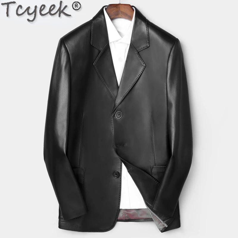 

Tcyeek Spring Autumn Thin Genuine Leather Jacket Men Clothes Three Button Fashion Casual Coat Men's Real Sheepskin Coats Tide