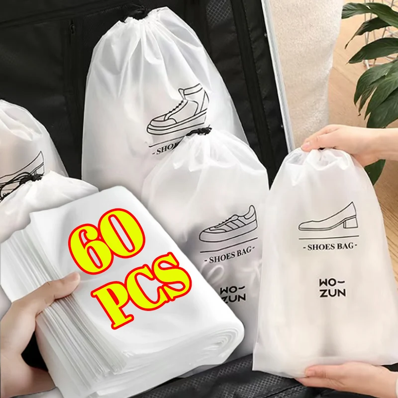 1/60Pcs Shoes Storage Bags Frosted Eco Waterproof Transparent Portable Travel Packing Drawstring Pouch Dust-proof Hanging Bags