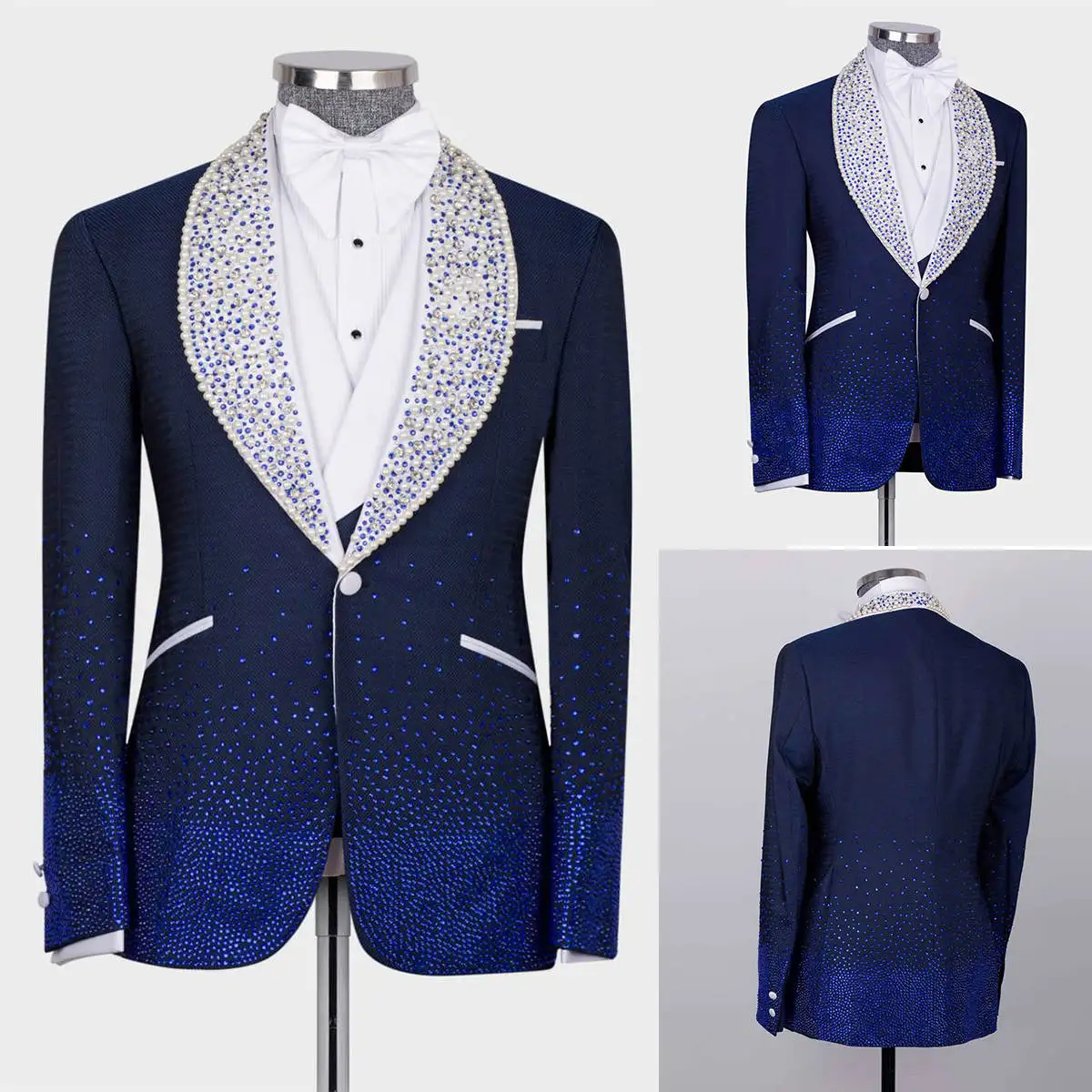 Luxury Wedding Tuxedos Beaded Rhinestone 2 Piece Set Jacket Pants Men Suit Shawl Lapel Groom Suits Business Blazers Customized