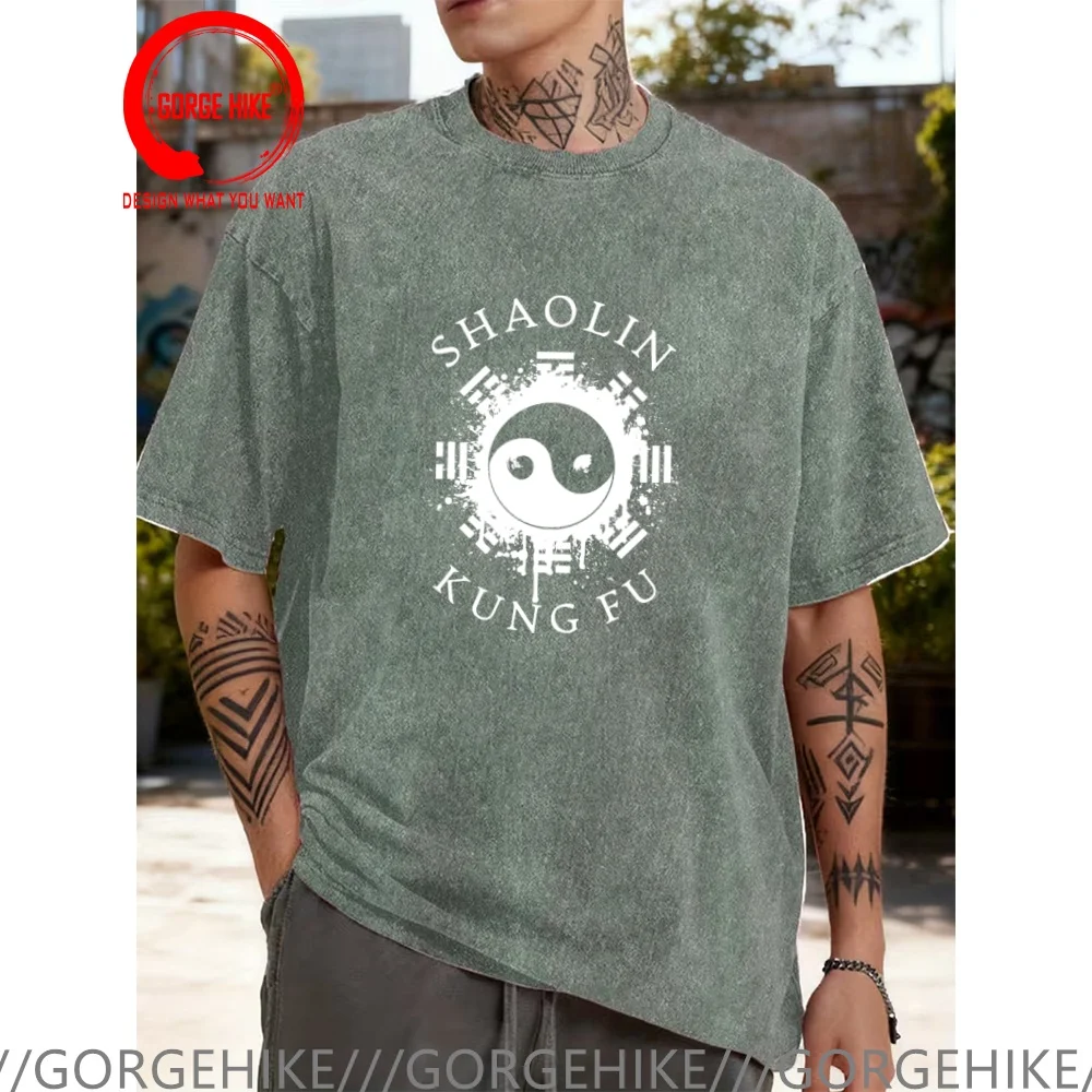 Vintage Washed Cotton T-Shirt Funny Designer Shaolin Kung Fu Martial Arts  T Shirt Men Fashion Trendy Casual Clothing Stylish To