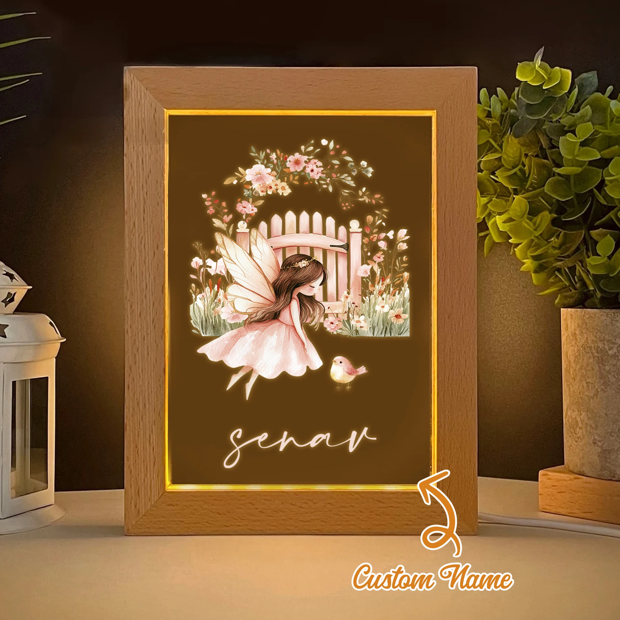 

Personalized Pink Fairy LED Night View Photo Frame Custom Gift Family Living Room Bedroom Dining Room Home Decor
