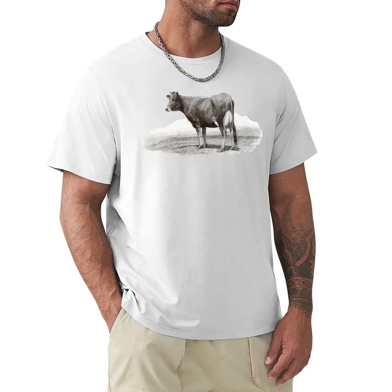 T-shirt B & W Vaca Masculina, Blusa Sweat