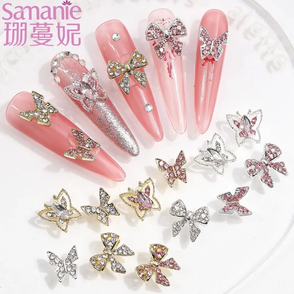 3D Gothic Punk Style Nail Art Charm Alloy Silver Winged Butterfly Moon Rose Nail Decoration DIY Antique Nail Accessories Y2K