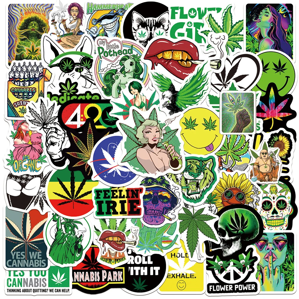 10/30/50/100PCS Characters Leaves Weed Stickers Funny Smoking Graffiti Sticker DIY Skateboard Helmet Fridge Cartoon Decals Decor