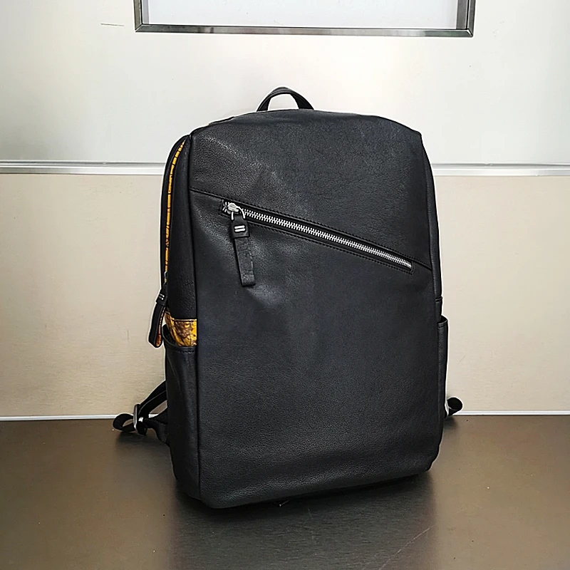 High Quality Fashion Genuine Leather Backpack Men Bagpack Student School Bag Backpack daily male Rucksack large Knapsack Black