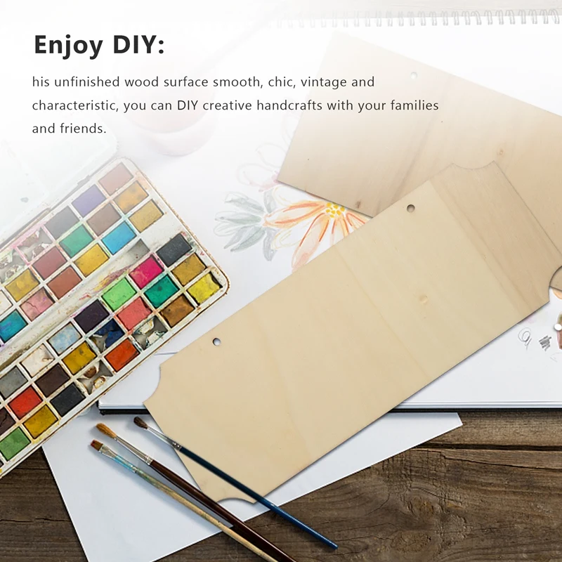 A76F-10 Pieces Unfinished Hanging Wood Sign Rectangle Blank Wooden Plaque Banners With Ropes For Pyrography Painting Writing