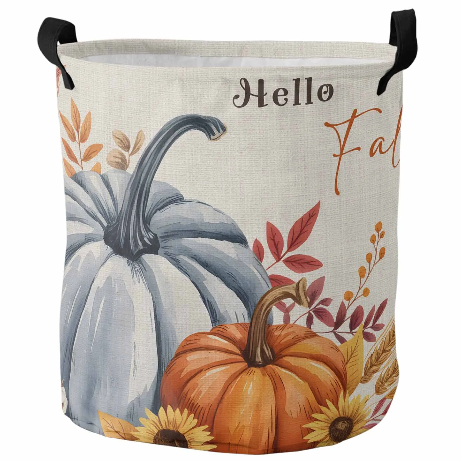 

Linen Background Autumn Plants Foldable Dirty Laundry Basket Kid's Toy Organizer Waterproof Storage Baskets