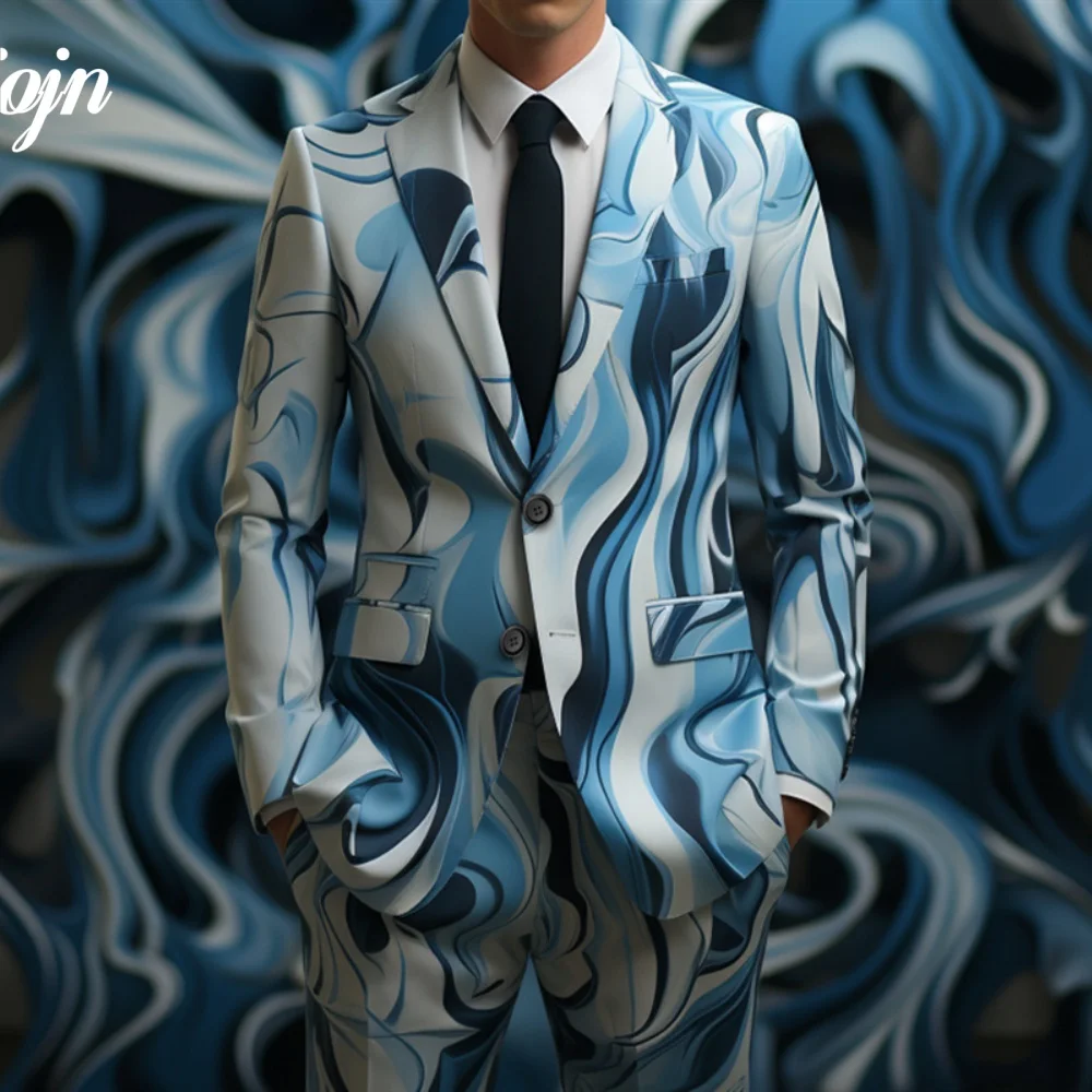 Popular 3D Printed Men Suit Set 2PCS Charming Notched Lapel Suit Wear Classic single-breasted Performance Suit blazer masculino
