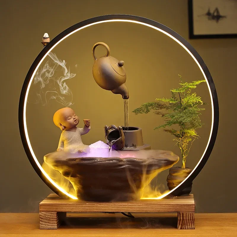Incense Burner Ceramic Waterfall Aroma Diffuser Light Ring Chinese Style Home Decor Living Room Office