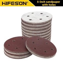 20pcs/50pcs/100pcs 125mm Vacuum Sandpaper 5inch 6 Holes Woodworking Metal Grinding Disc Abrasive Polishing Tool Sanding Discs