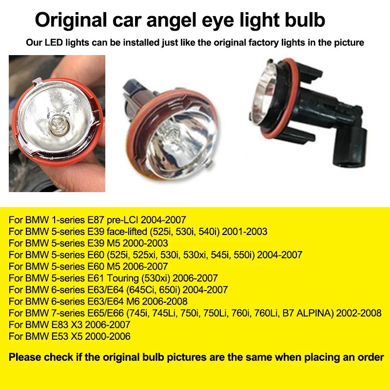 

2PCS LED Angel Eyes Ring Marker Bulbs For BMW E83 X3 E53 X5 E87 E39 E60 E61 E63 E64 E65 E66 60W White Car Headlight
