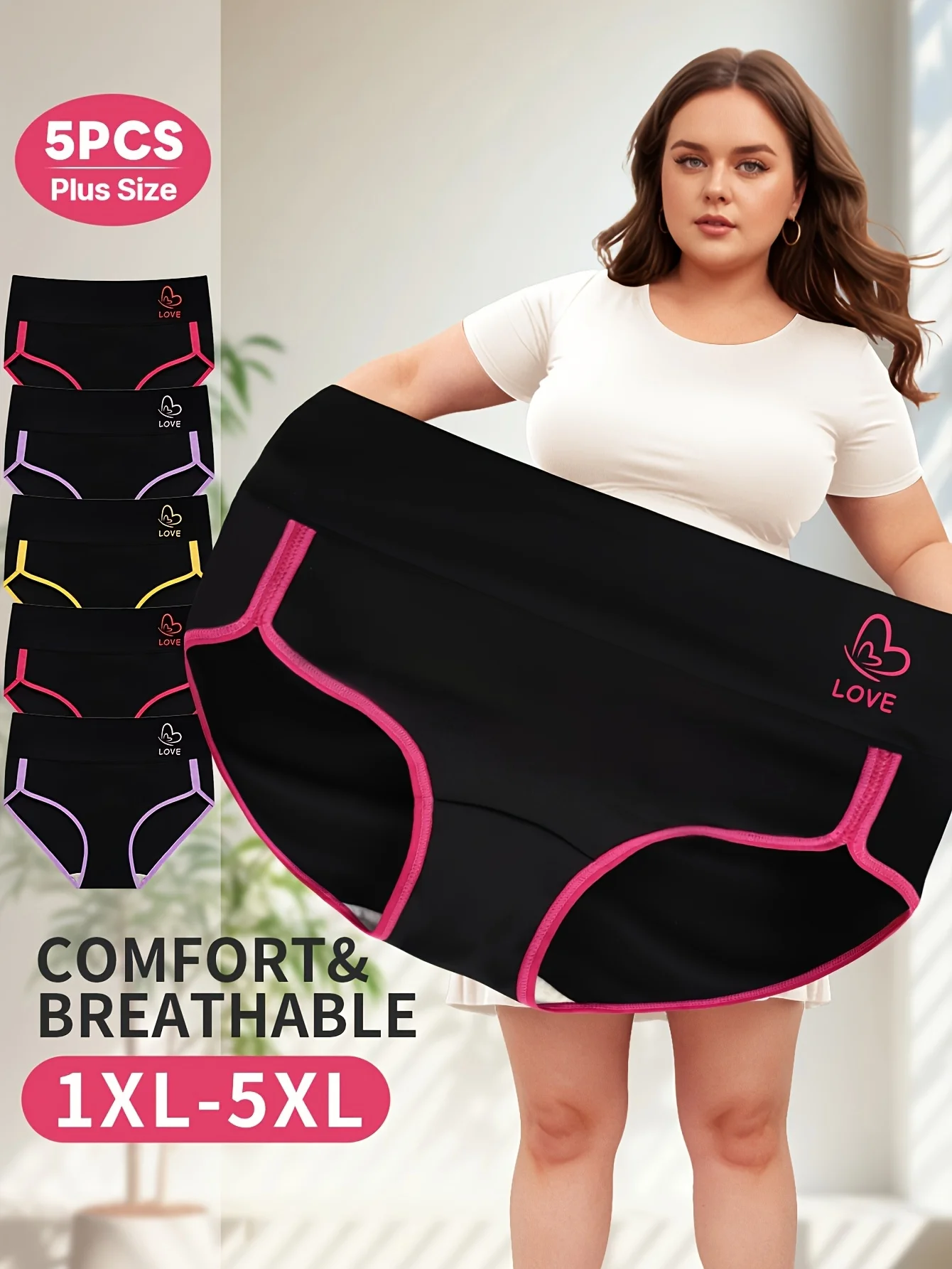 

5-Pack MIOTAN Plus Size Panties for Women, Elegant Solid Color, Comfortable Breathable Polyester, Medium Stretch Knit Fabric, Tu