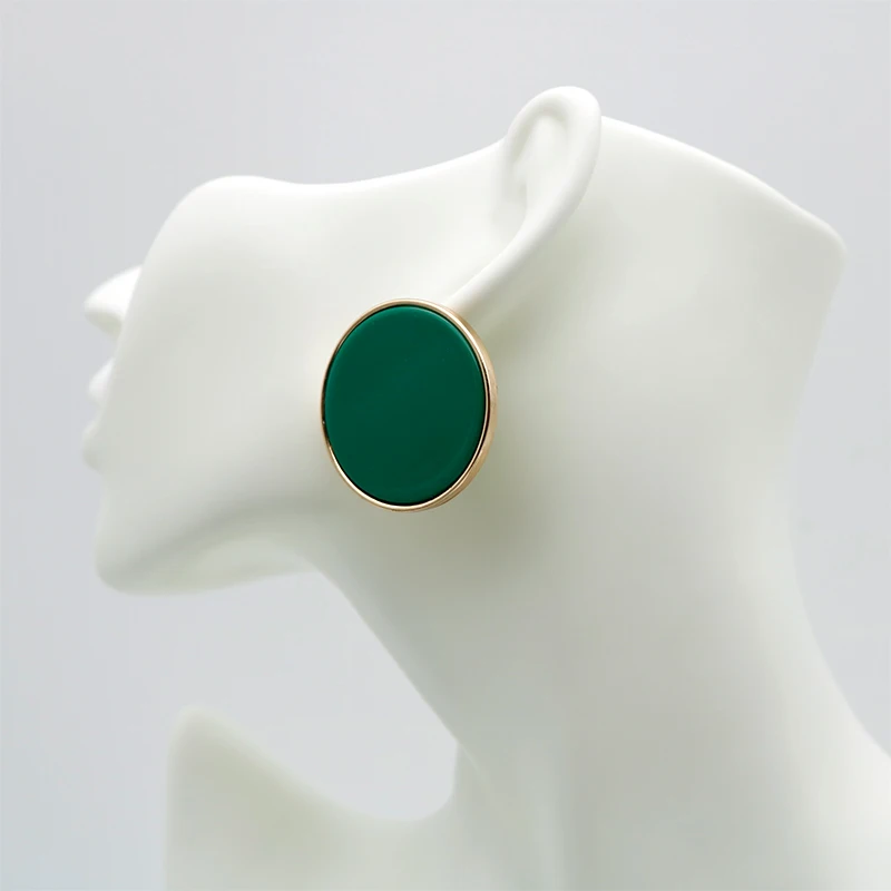 Big Round Earrings Green Color Zinc-Alloy Resin Statement Ear Studs Fashion New Jewelry For Women Trendy Bohemia Styles 202175