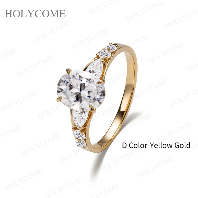 925 Sterling Silber 18K Vergoldeter Ring Moissanit Oval/Perlenförmig/Rund Geschliffen D-Farbe/Champagner VVS1 Jubiläumsgeschenk Feiner Schmuck für Sie – Detail 3