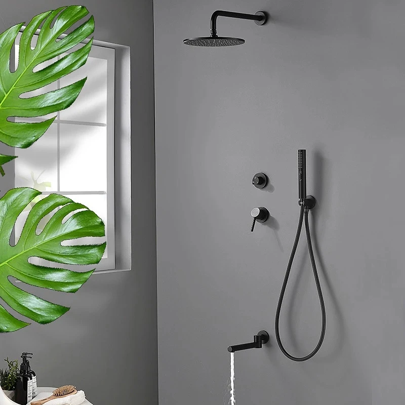 

Wall Mount Bathroom Rainfall Shower Faucet Set Concealed Matte Black Shower System Bathtub Mixer Faucet Tap Shower Head Set