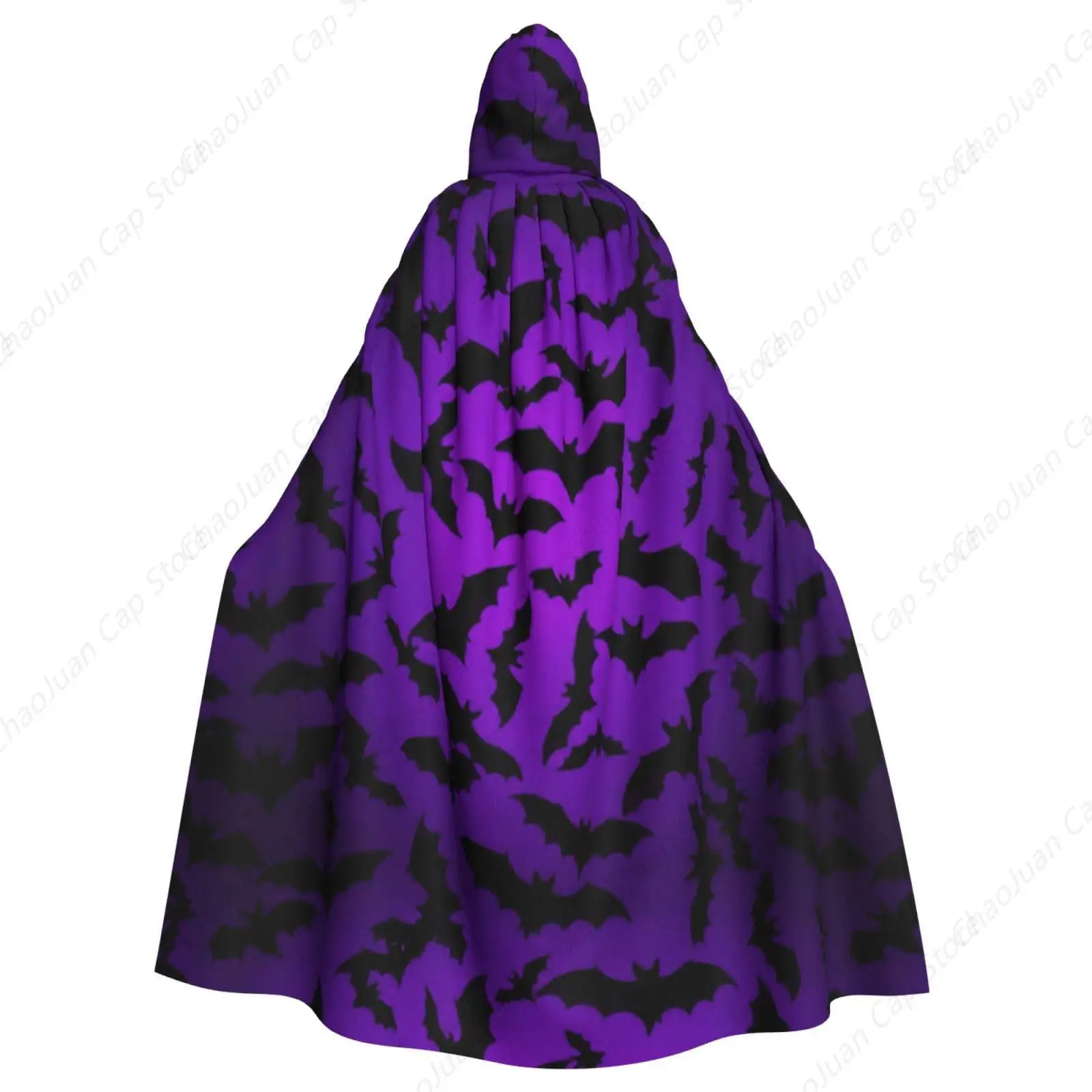 

Готический длинный халат с капюшоном Witch Wizard, плащ Happy Bat, черные летучие мыши, фиолетовый, полиэстеровая накидка на Рождество, косплей, унисекс для взрослых