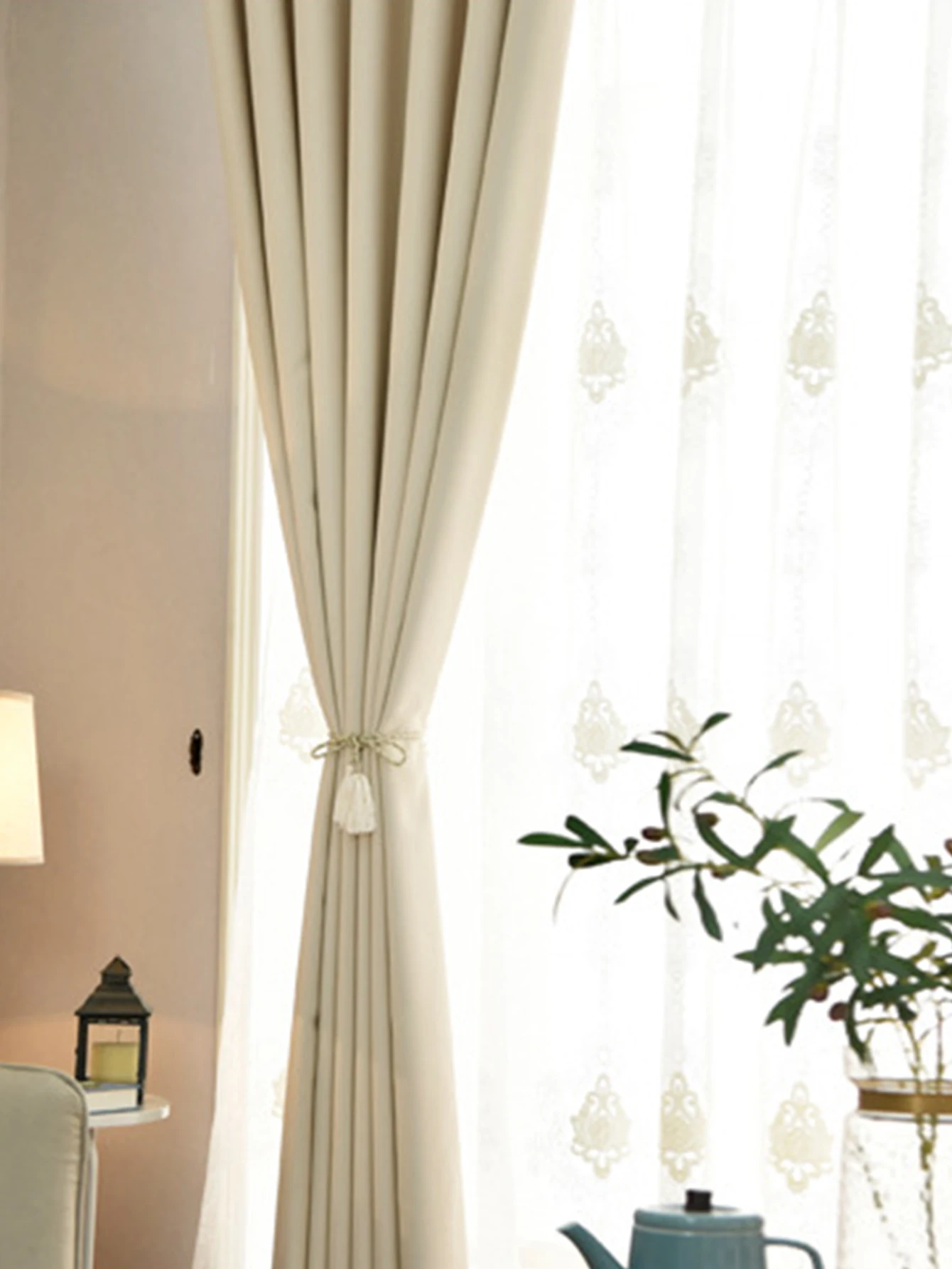 1pc Modern Blackout Curtains For Living Room Hall Elegant Beige Curtains For Bedroom Window Ready Made Finished Drapes Blinds