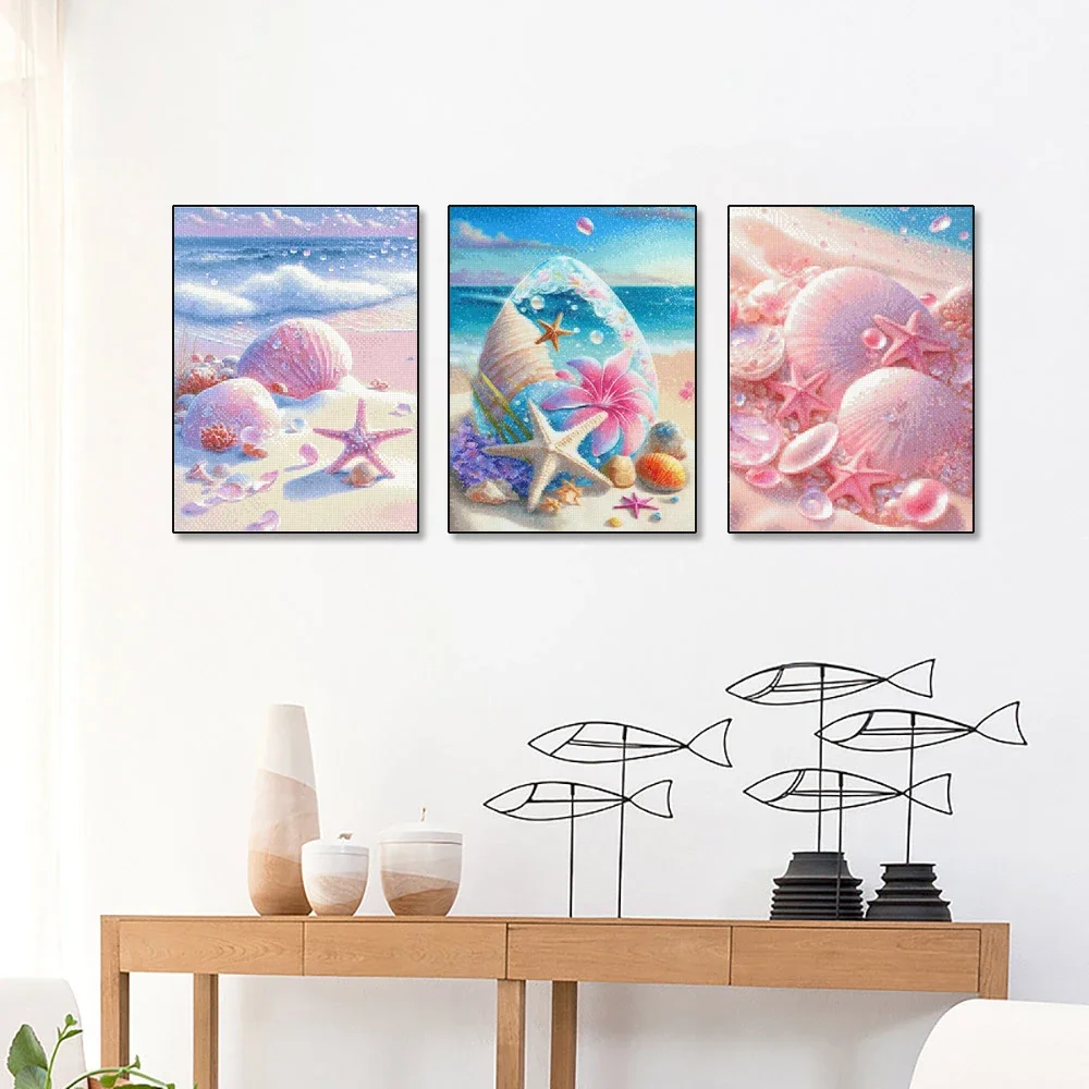 5D Diamond Painting Fantasy Shell Seaside Scenery Diamond Embroidery Mosaic Cross Stitch Kit Girls\' Bedroom Home Decoration Gift