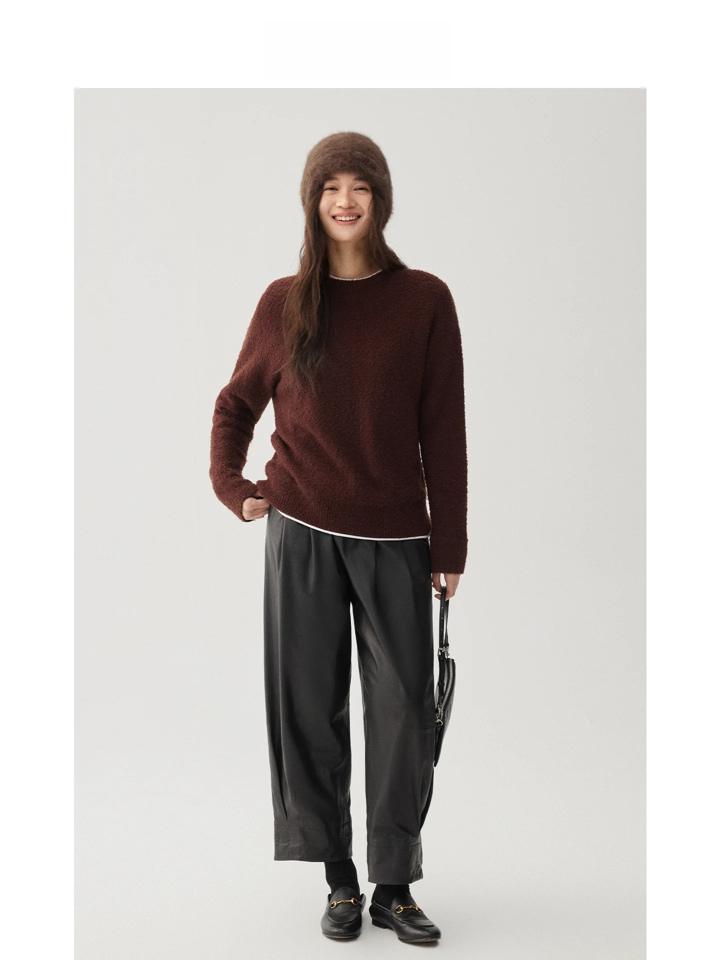 

DE Mincollection Pomeanate Wool Camere round Ne Casual Sweater Women's Loose Fit Autumn Winter Faion Commute Sle