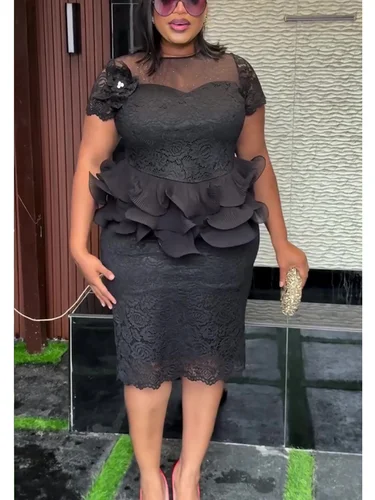 Imagen 2 del producto Vestido de fiesta de boda de encaje 2025, vestidos africanos para mujer Dashiki Ankara, vestido de noche elegante para mujer, vestido Midi ajustado