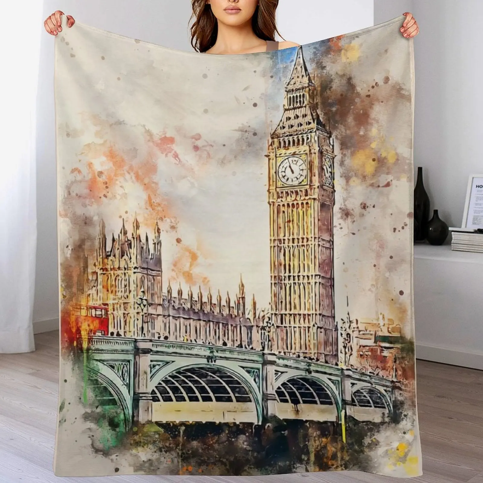 

London in Watercolor Throw Blanket Baby Blankets Sofas Of Decoration Blankets