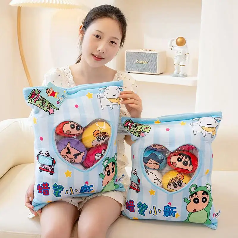Miniso mais recente lápis shin chan lanches pacote de presente brinquedos de pelúcia dos desenhos animados anime bonito casa presentes de aniversário das crianças bonecas divertidas