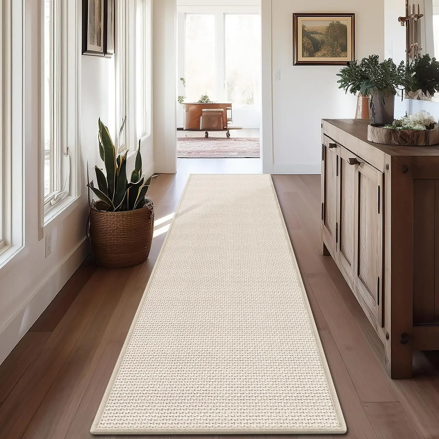 

10 ft Washable Jute Runner Rug for Hallway, Non-Slip Beige Carpet Mat for Entryway and Bathroom