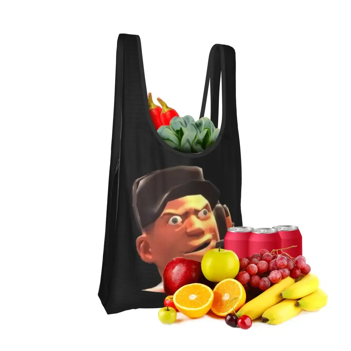 Team Fortress 2 TF2 Scout Gmod Face Funny Meme Portable Tote Shopping Bags Foldable Shopper Bag Groceries Handbag Shoulder Bag