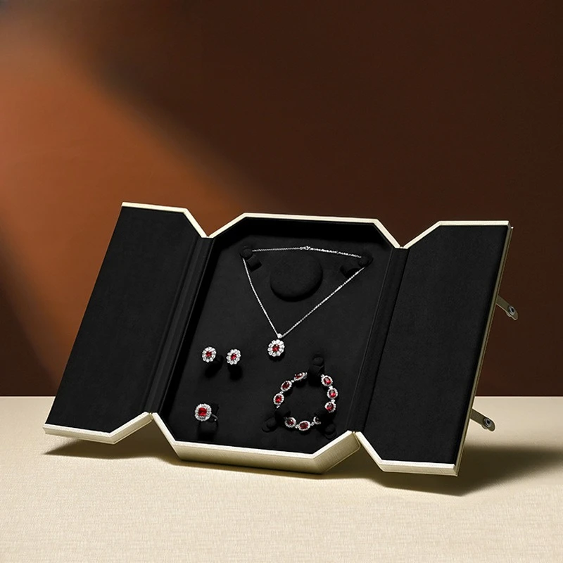 Bi-Fold Snap Button Jewelry Box, Ring Necklace Earring Bangle Set Case, Luxury Gift Box