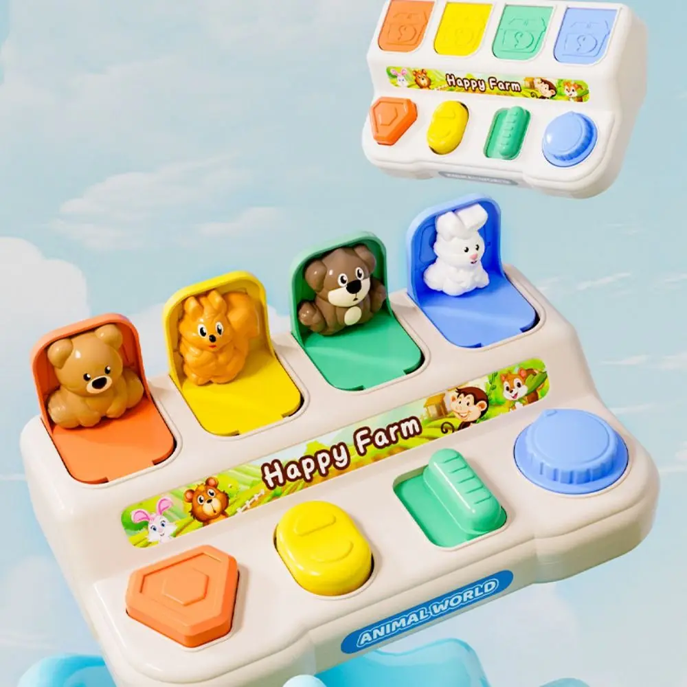 Montessori peekaboo interruptor caixa botão animais dos desenhos animados interativo caixa de brinquedo animal abs colorido brinquedo sensorial crianças presentes